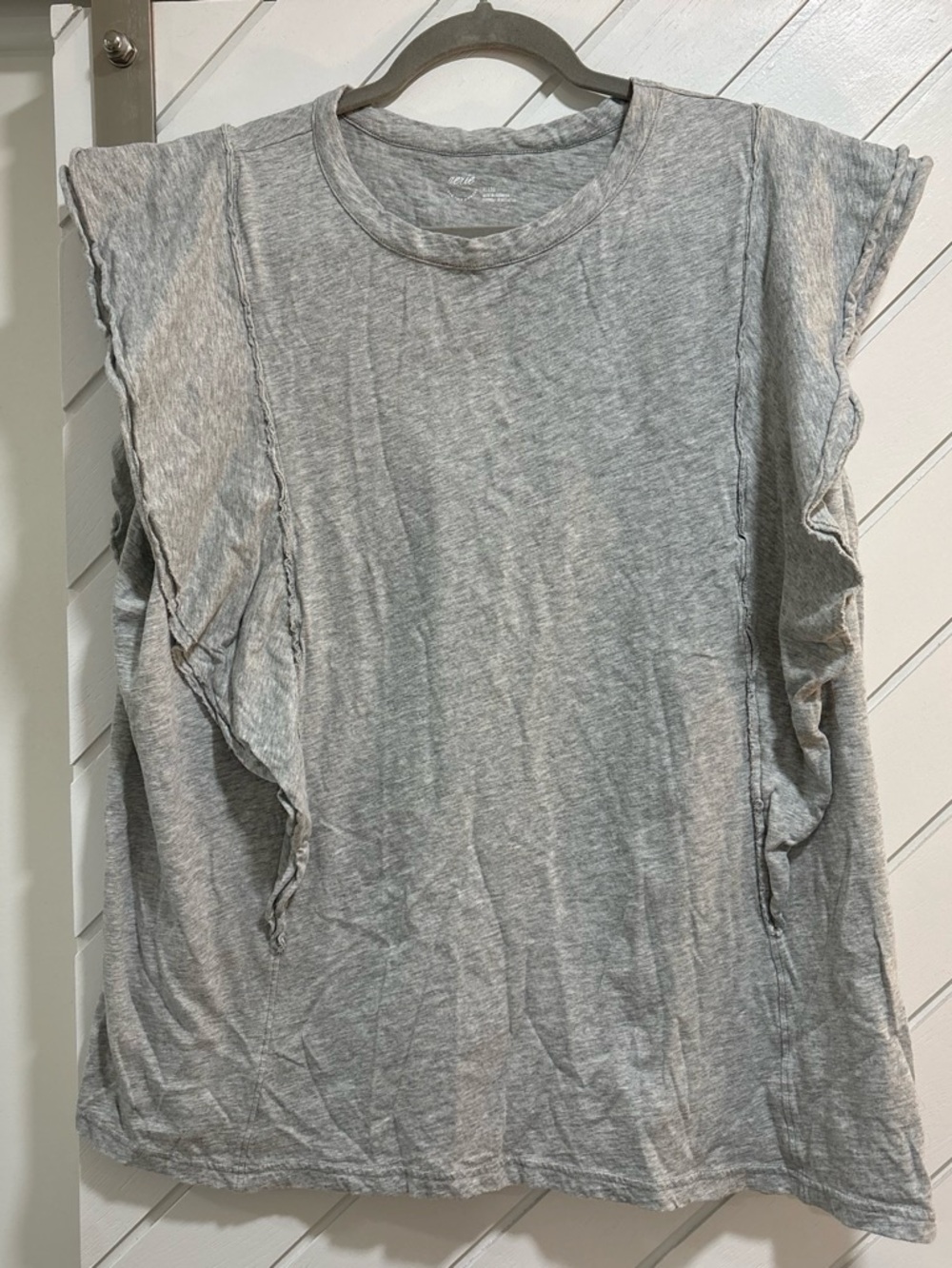 aerie Light Gray Ruffle Sleeve Tank Top